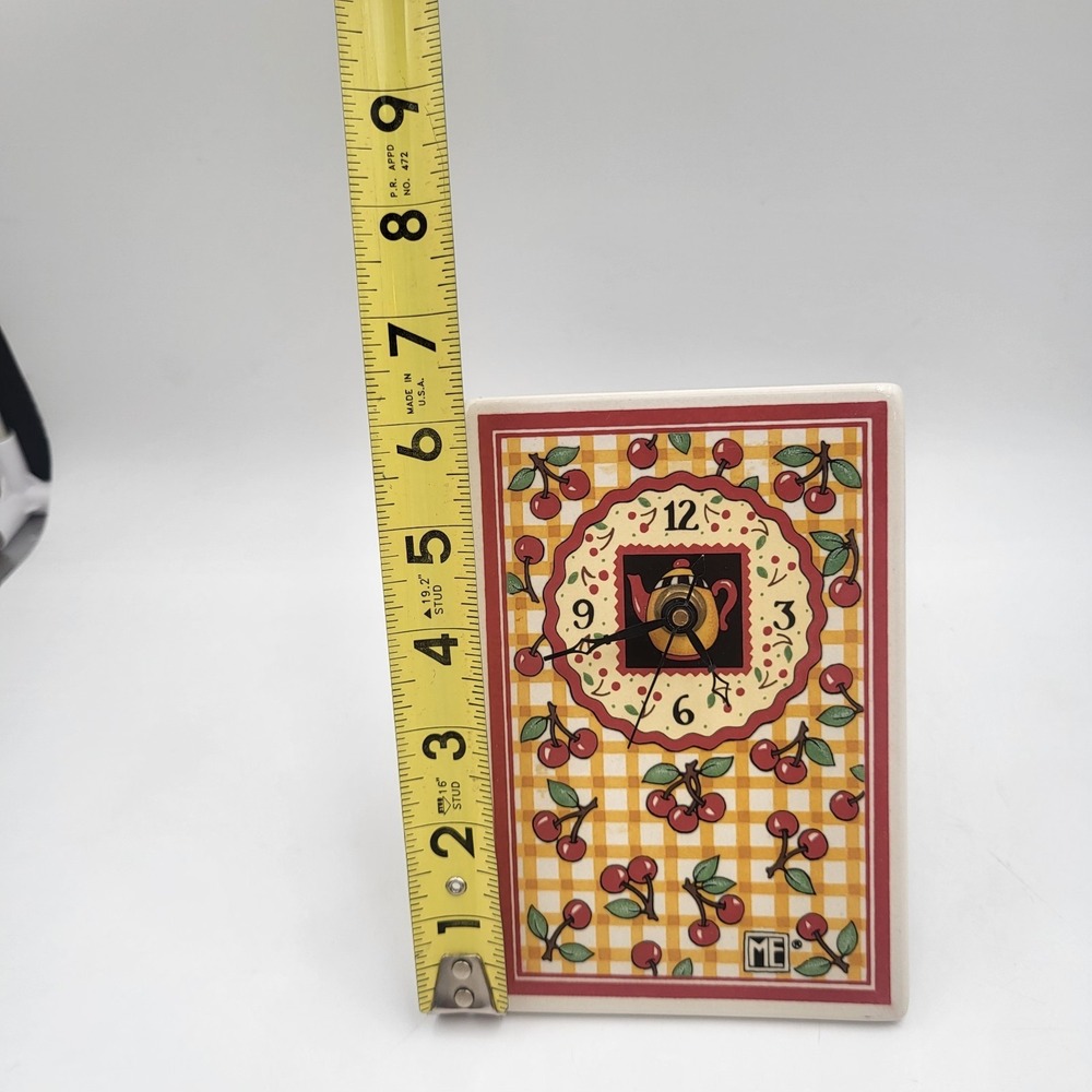 Vintage Mary Engelbreit Ceramic Tile Table, Wall Clock Gingham Cherries-Works! - Picture 3 of 5